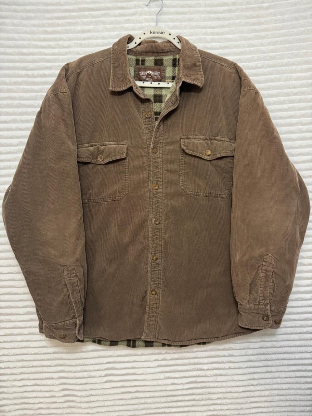 Vintage Levis Corduroy Sherpa Fleece Lined Shirt Jacket Mens XL Distressed Brown